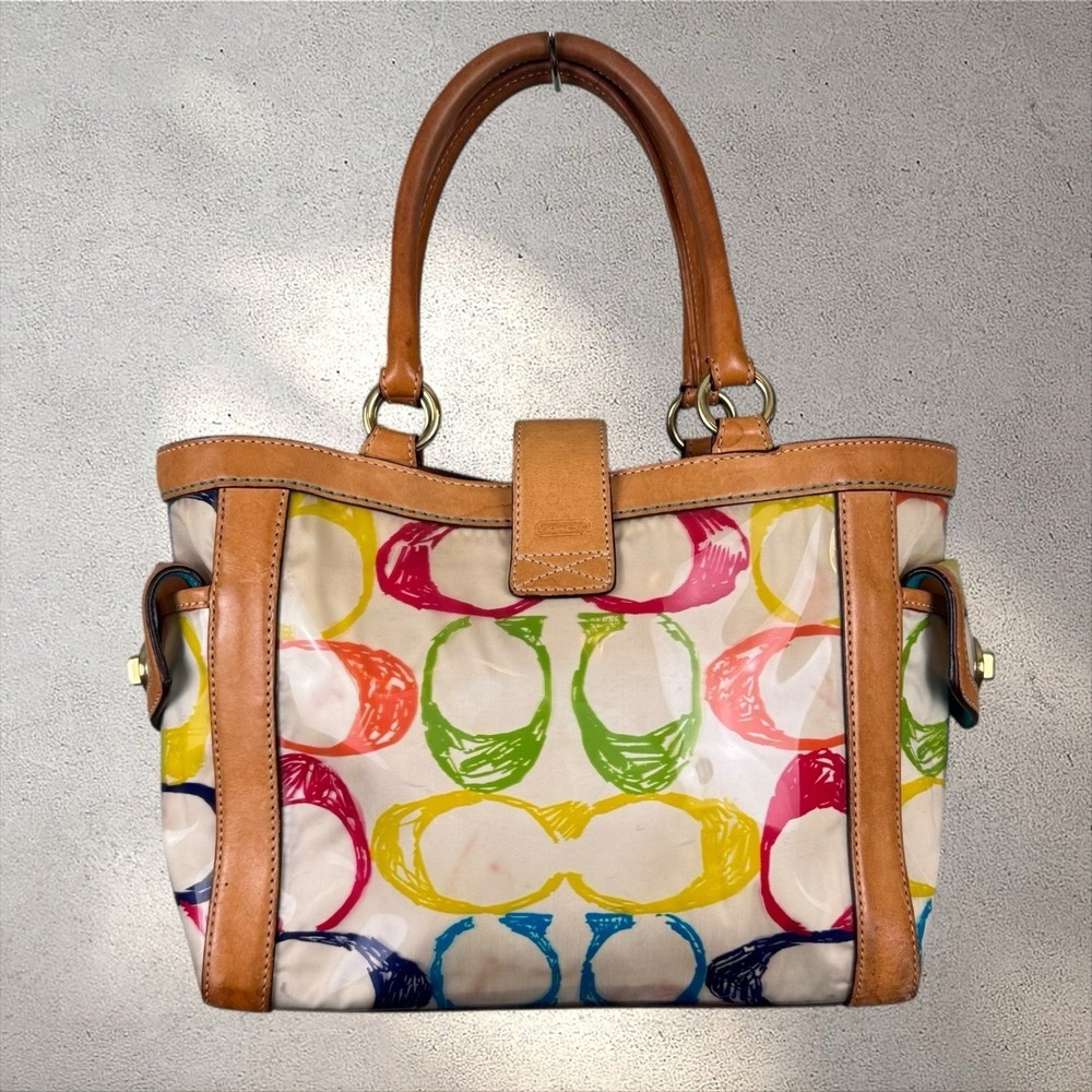 Coach Medium Shoulder Tote Multi Color Y2K Signature Logo Leather Trim C053-2152 - Picture 6 of 8